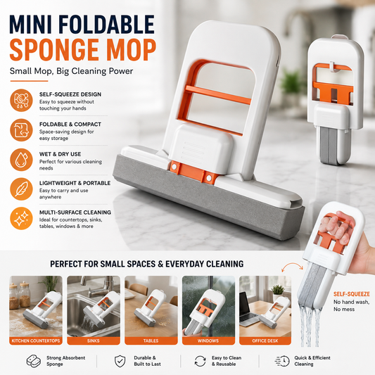 Mini Foldable Sponge Mop | Self-Squeeze Wet & Dry Cleaning Mop