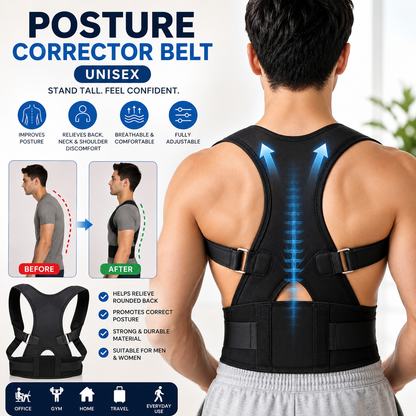 Posture Corrector Belt for Men & Women | Adjustable Back Support Brace for Neck, Shoulder & Spine Alignment