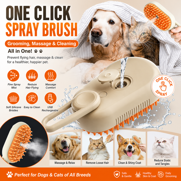 Electric Steam Brush for Dogs & Cats | 3-in-1 Pet Grooming & Deshedding Brush