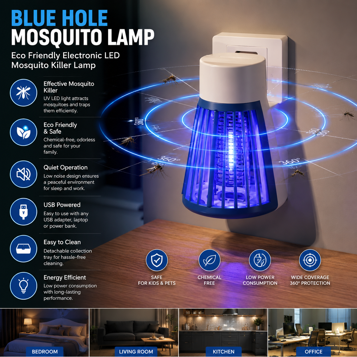 Blue Hole Mosquito Killer Lamp | Eco-Friendly Electronic LED Mosquito Trap