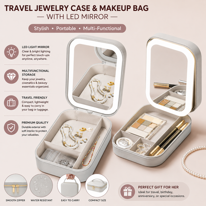 Makeup Bag with LED Mirror - Elegent, Portable & Travel-Frendly