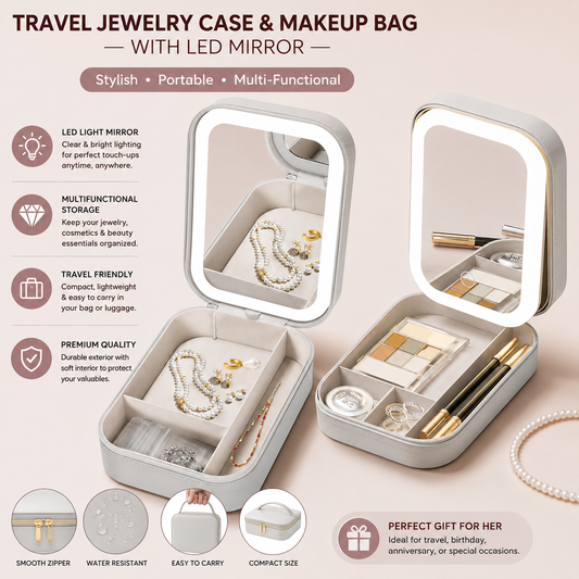 Makeup Bag with LED Mirror - Elegent, Portable & Travel-Frendly